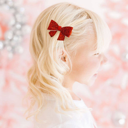 Red Glitter Christmas Bow Clip