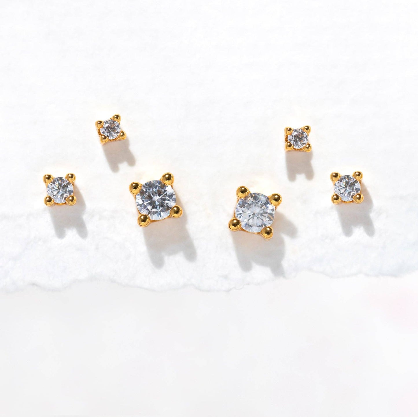 Classic Radiance Earring Set — 18K Gold Plated CZ Stud Trio