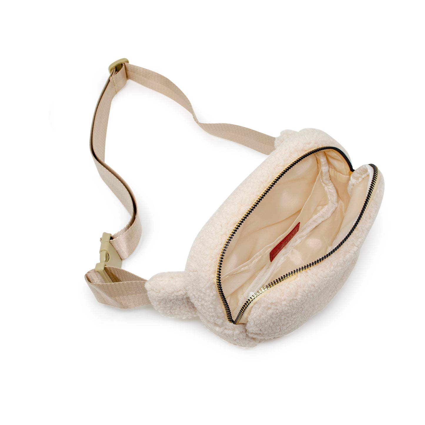 Fuzzy Belt Bag w/ Heart | Cream