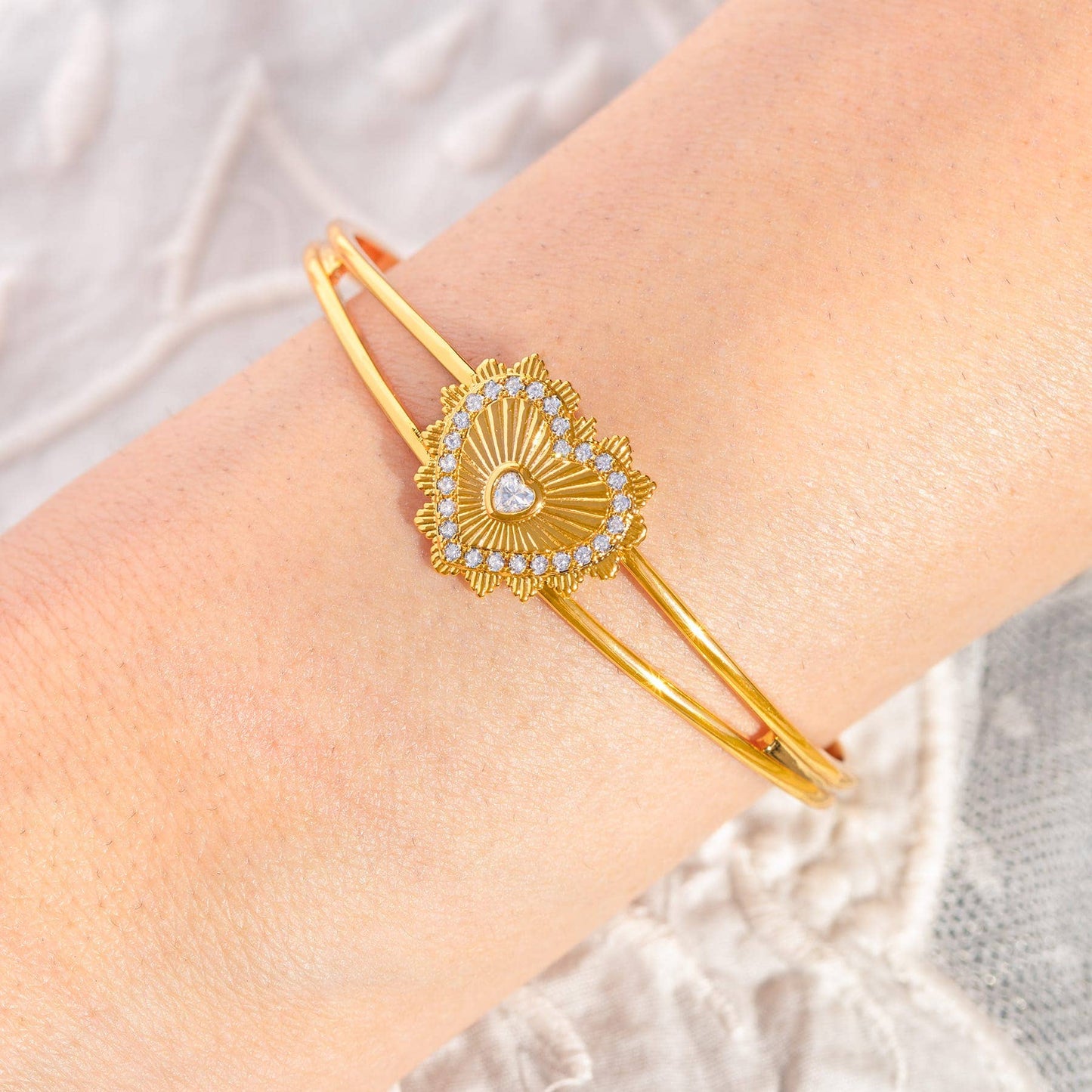 In the Name of Love Cuff Bracelet — 18K Gold Plated Heart with CZ Accents