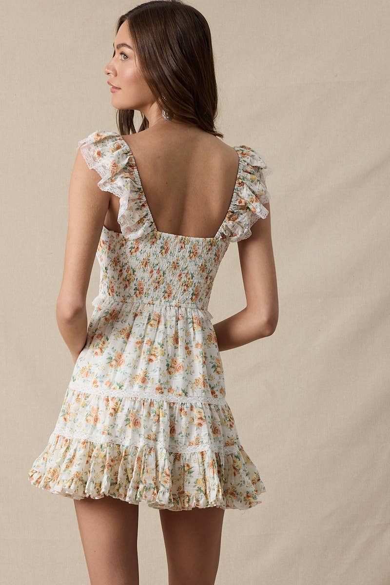 Honeyblossom Floral Tiered Mini Dress – Juniors V-Neck Cotton Dress