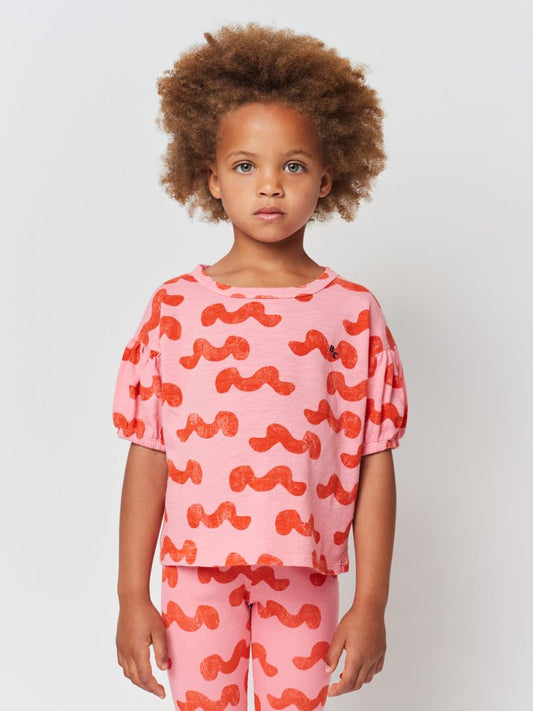 Bobo Choses – T-Shirt mit Puffärmeln und Wellenmuster