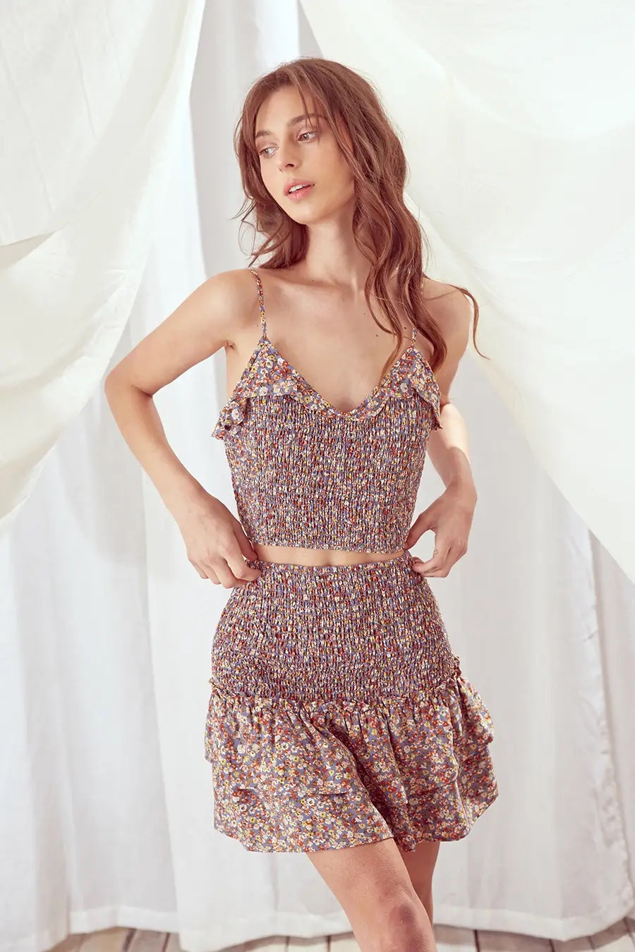 Storia Ditsy Floral Smocked Crop Top