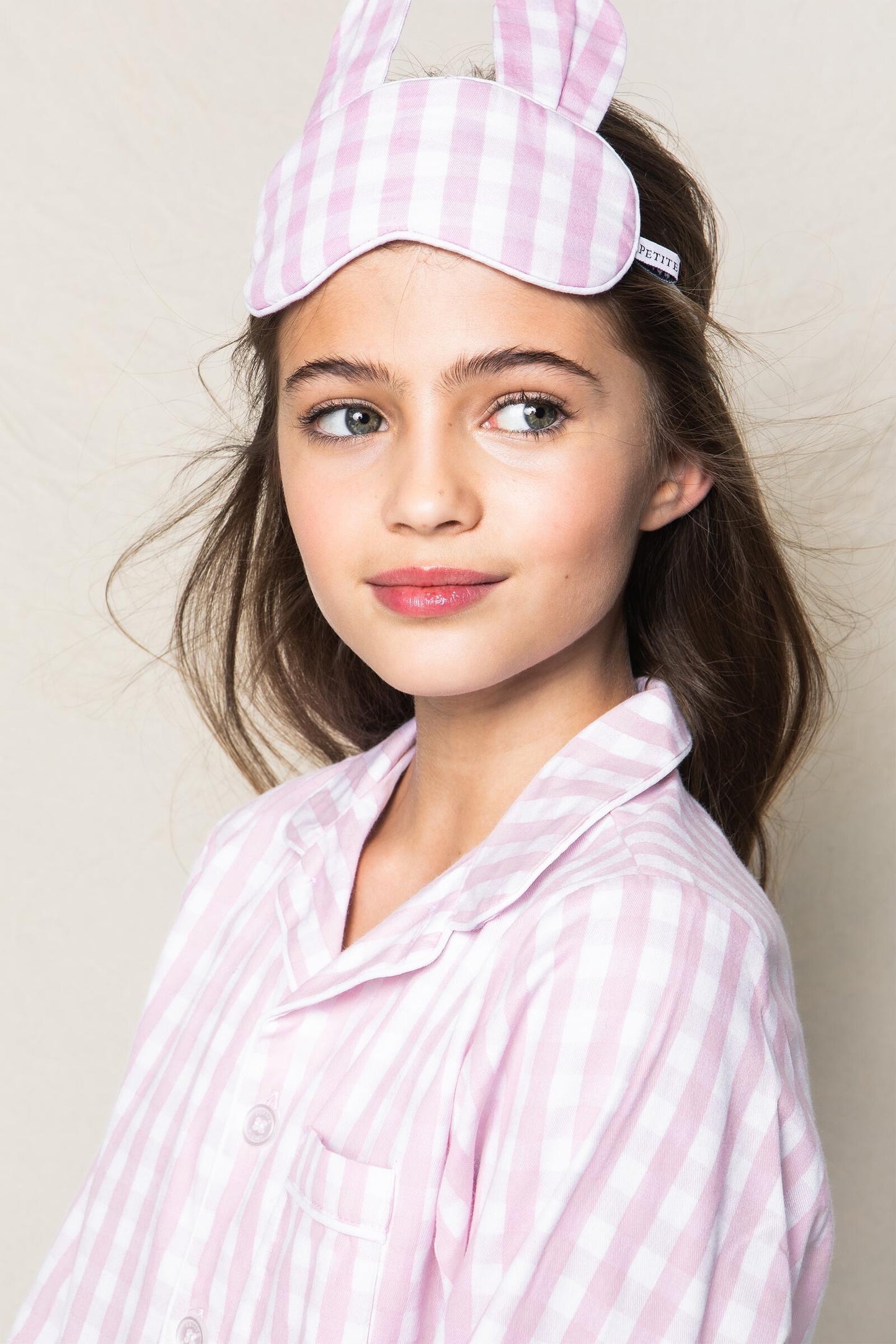 Petite Plume Augenmaske mit Häschen und Gingham-Muster für Kinder in Rosa