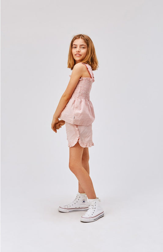 Molo – Acacia – Rote Shorts mit Rüschen und Karomuster