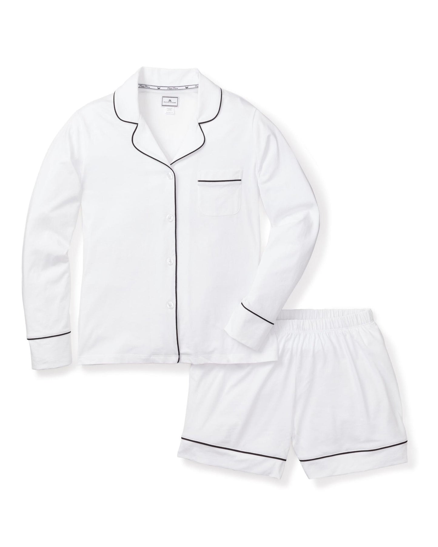 Petite Plume Teen Luxe Pima Weiß Langarm-Shorts-Set