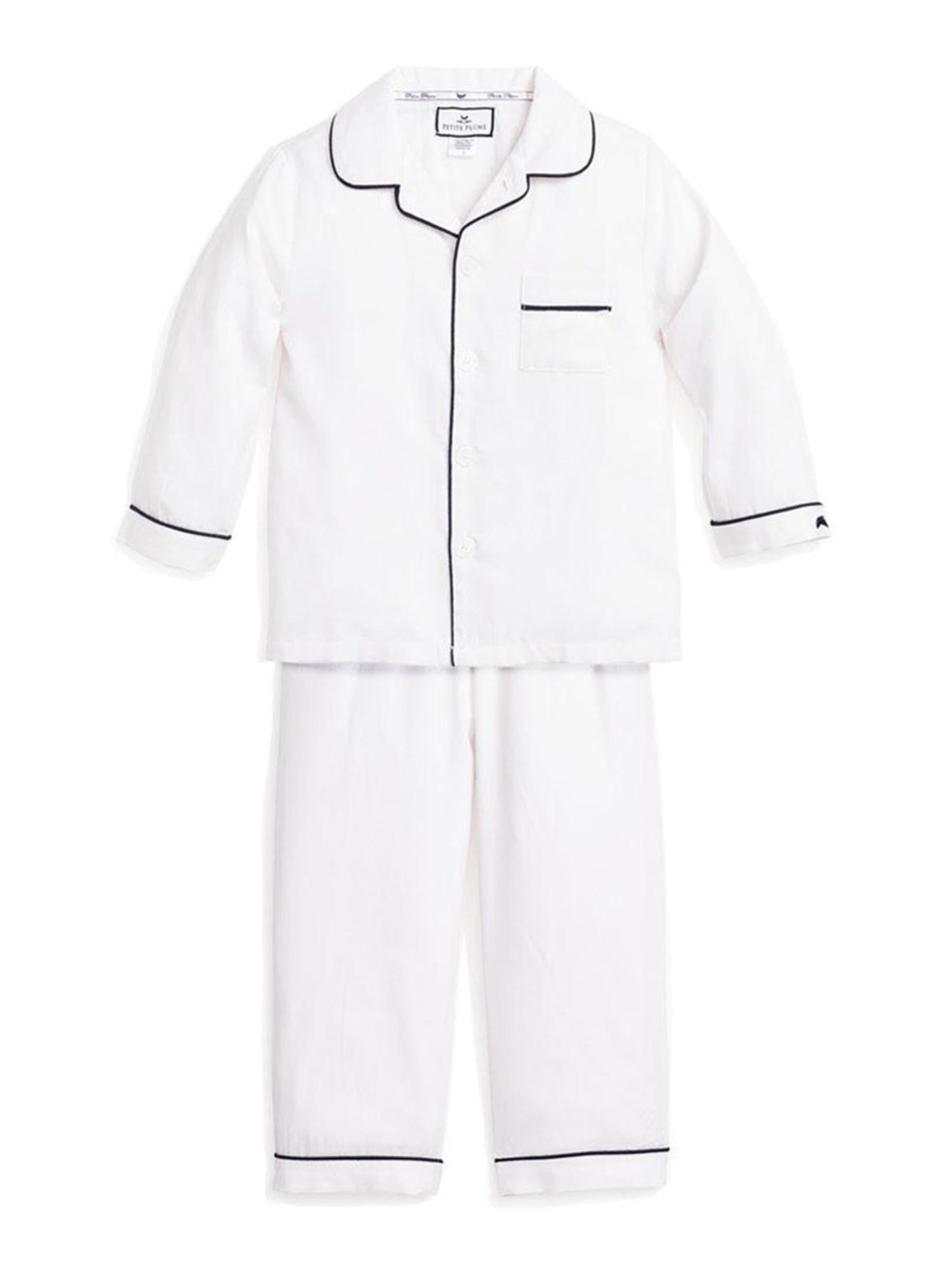 Kid's Flannel Robe in Navy with White Piping – Petite Plume