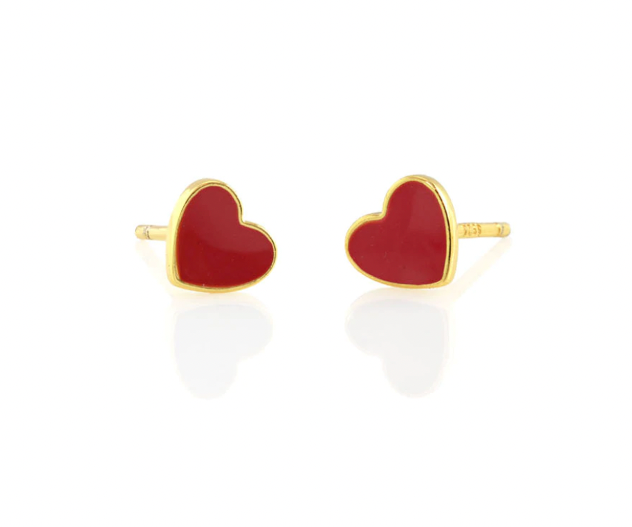 Kris Nations Petite Heart Enamel Stud Earrings - Red