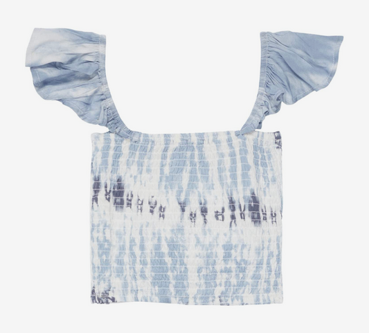 Vintage Havana – Batik-Oberteil mit gesmokten Rüschenärmeln