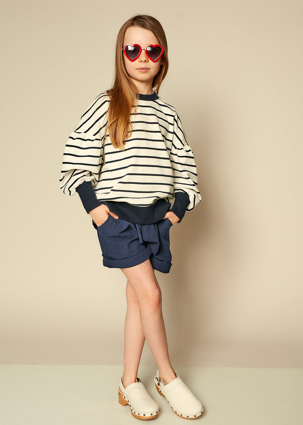 Kids on the Moon Puffed Striped Sweatshirt