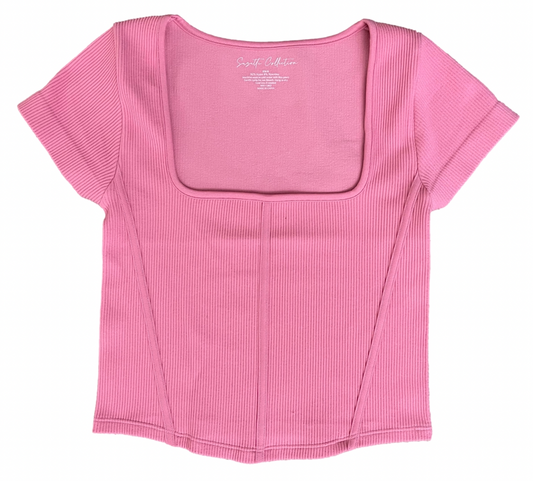 Suzette Junior Ribbed Square Neck Corset Top | Cashmere Rose