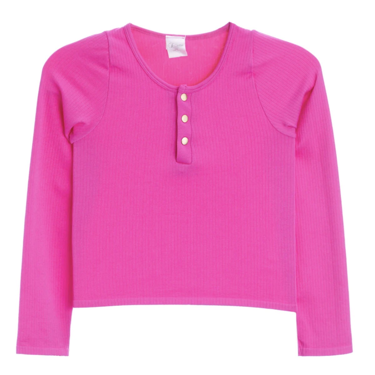 Suzette Girls Long Sleeve Ribbed Seamless Gold Snap Henley | Bright Fuchsia