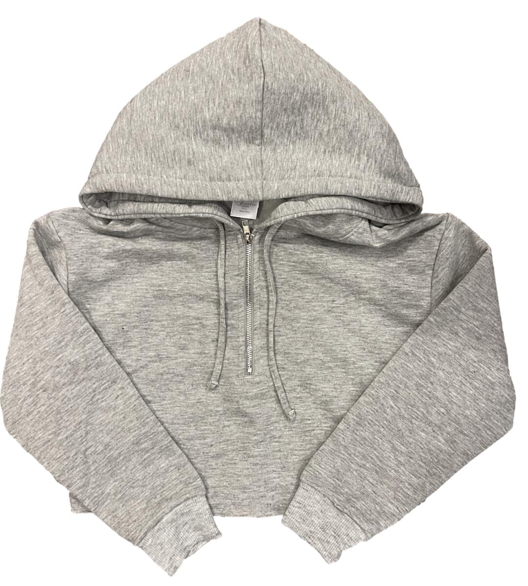 Suzette Brushed Soft Cloud Crop Half Zip Hoodie | Heather Grey