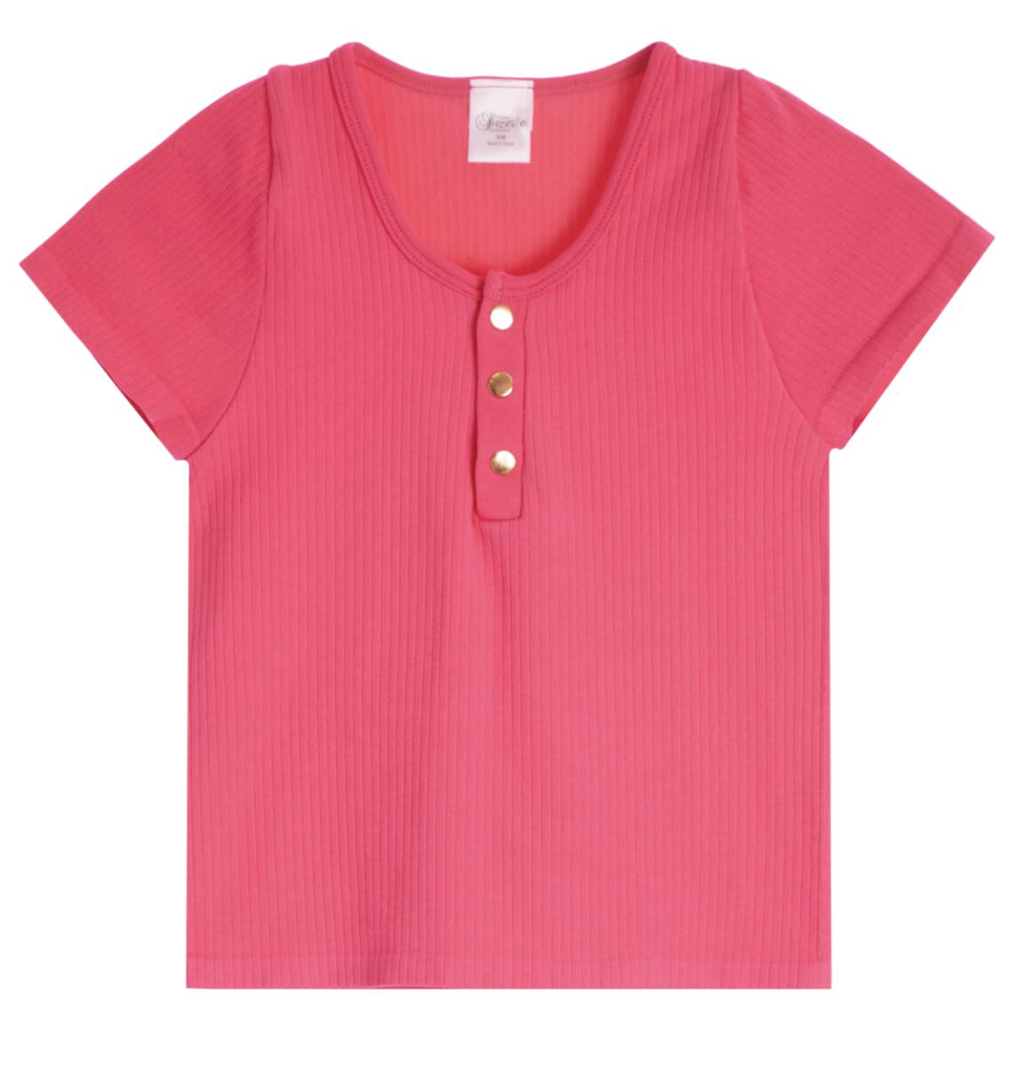 Suzette Girls Short Sleeve Ribbed Seamless Gold Snap Henley | Brillant Rose