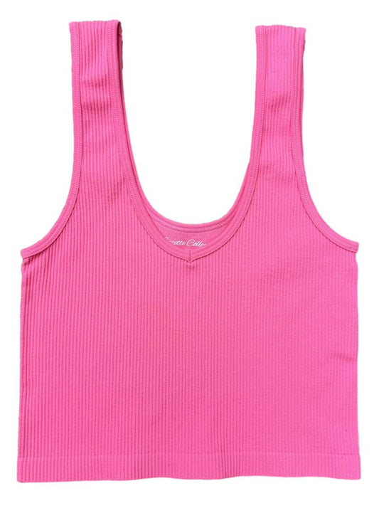 Suzette Junior Ribbed V-Neck Brami | Neon Pink