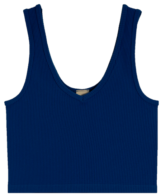 Geripptes Tanktop mit V-Ausschnitt für Mädchen Suzette | Kobalt