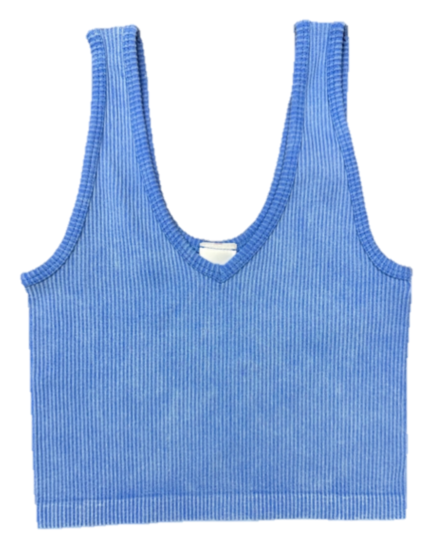 Suzette Girls Ribbed V-Neck Tank Top | Mineral Wash Cool Blue