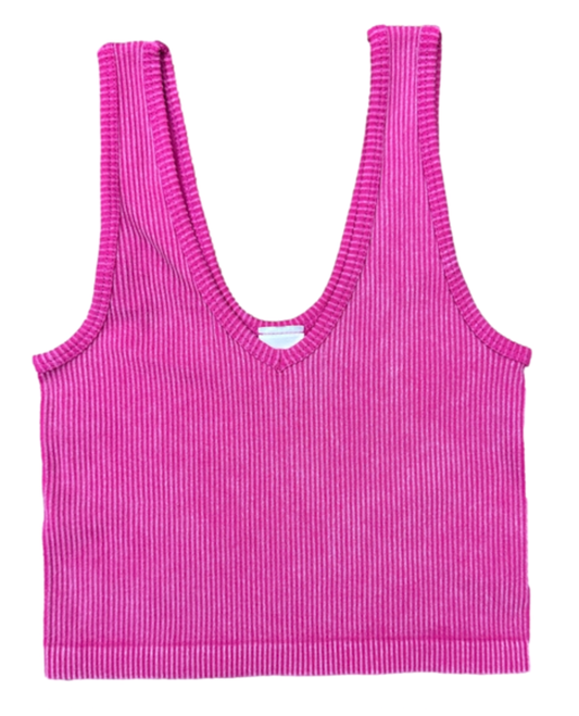Suzette Girls Ribbed V-Neck Tank Top | Mineral Wash Barbie Pink