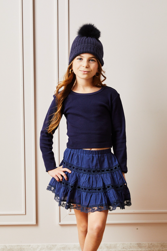 Theme NYC Sofia Heart Bow Lace Mini - Navy