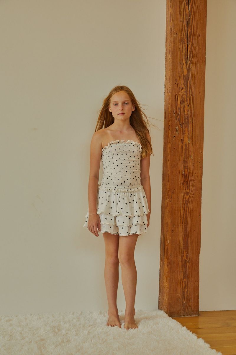 Theme NYC Sage Heart Polka Dot Smocked Ruffle Dress