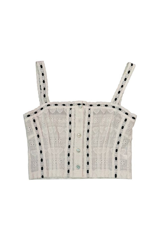 Theme NYC Skylar White Heart & Flower Eyelet Tank with Black Ribbon – Matching Set Top