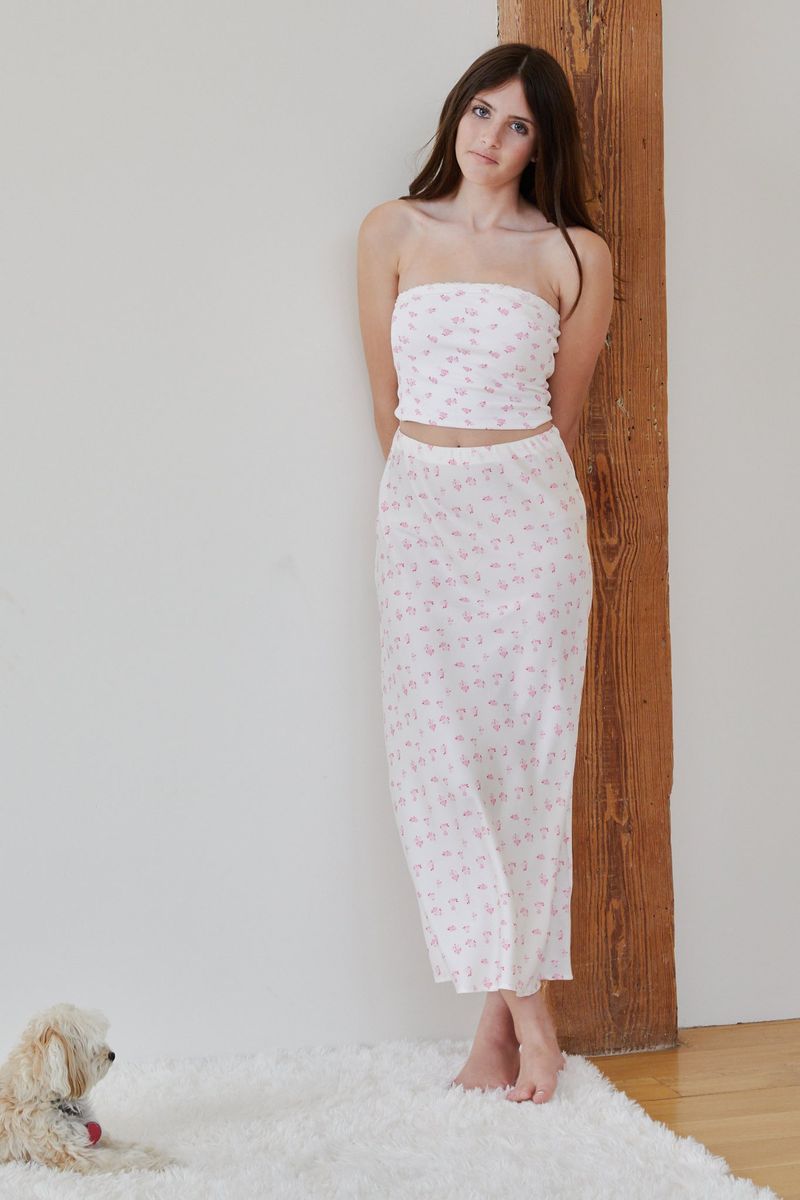 Theme NYC Alexa White with Pastel Pink Ditsy Tube Top