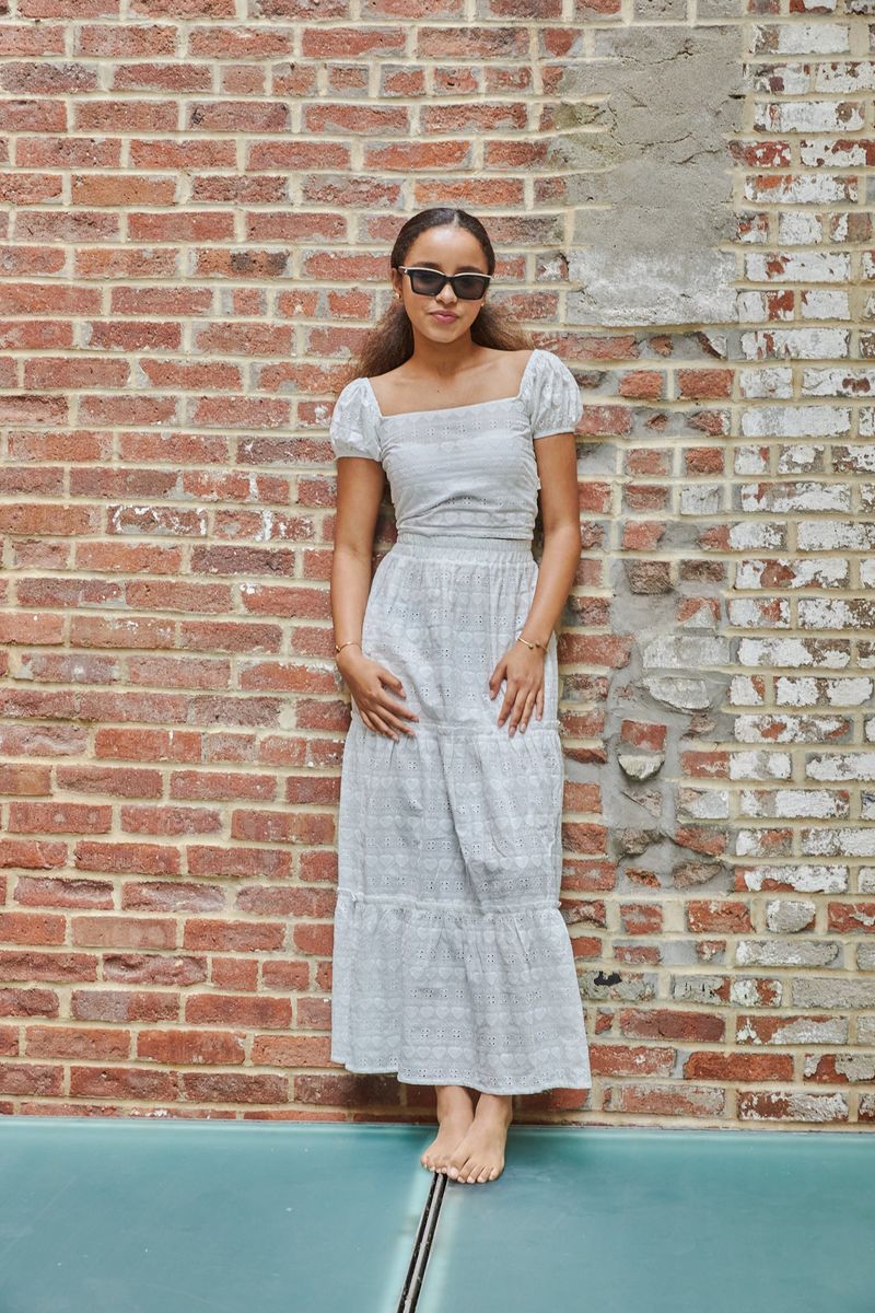 Theme NYC Bella White Heart & Flower Eyelet Maxi Skirt