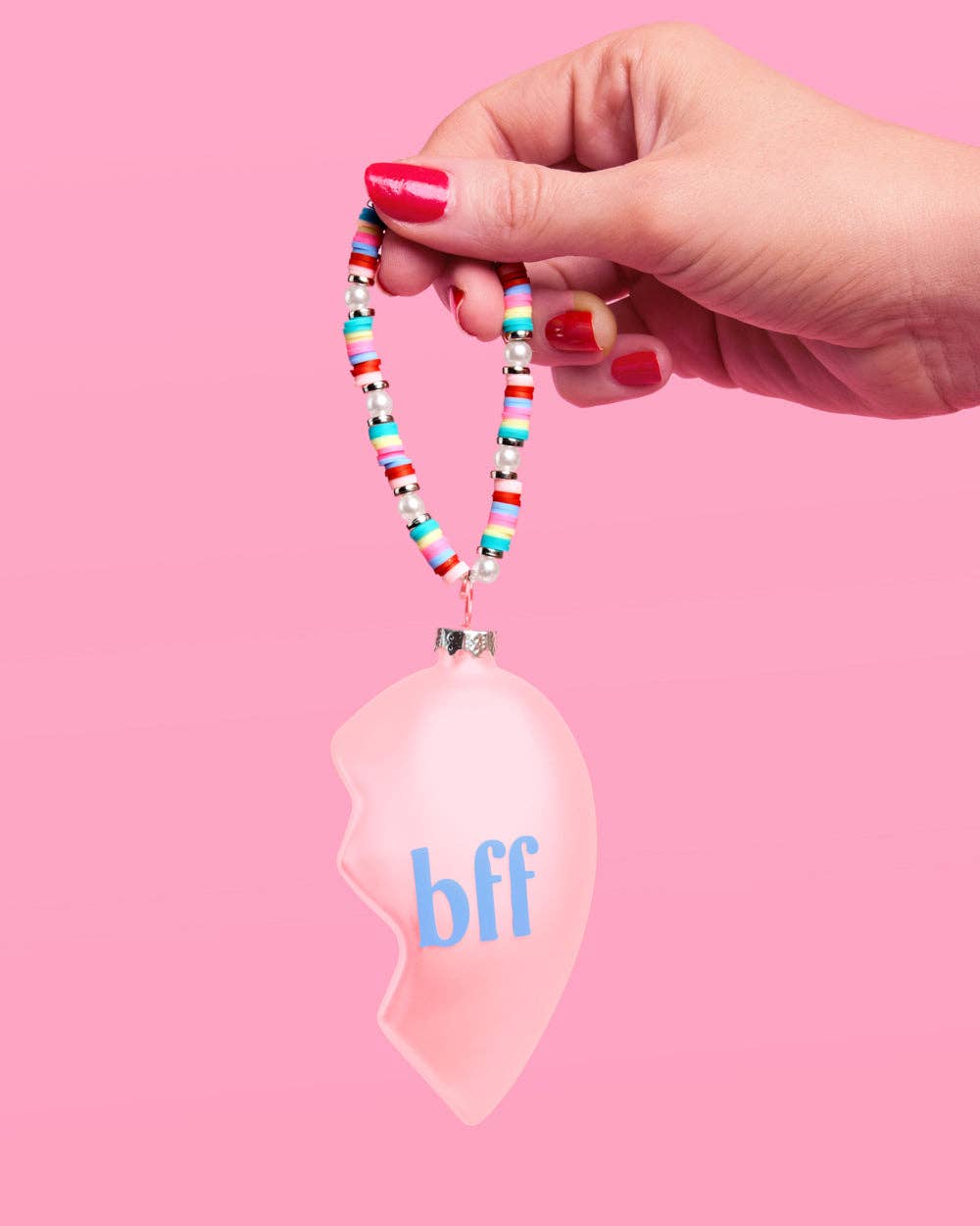 BFF Split Heart Ornament – 2 Piece Pink Best Friend Holiday Ornament