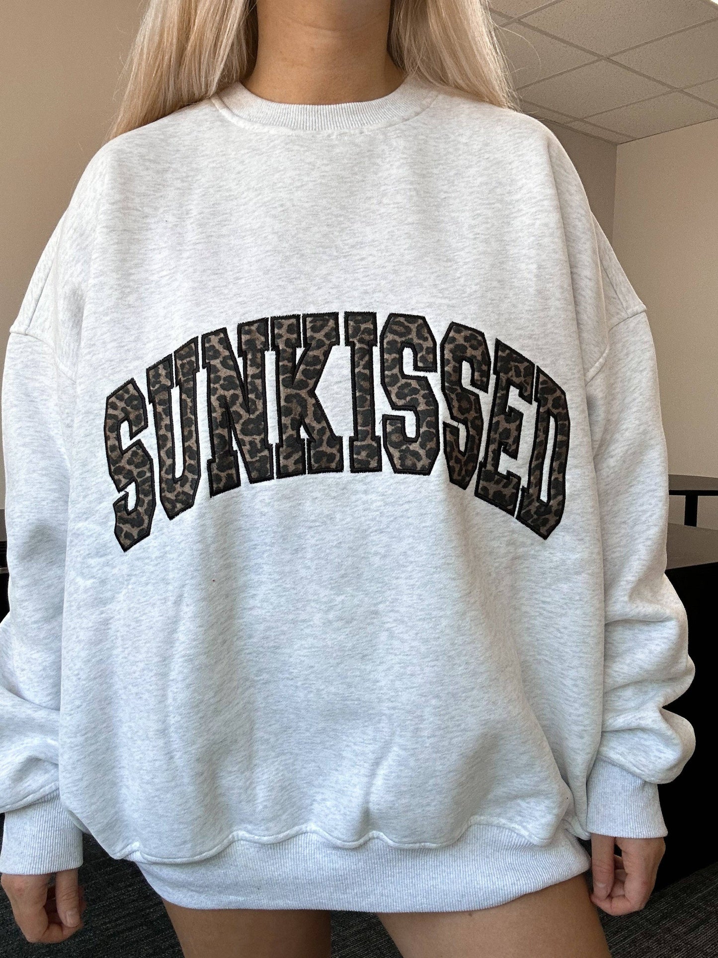 Sunkissed Coconut Pearl Grey Sunkissed Leopard Print Embroidered Sweatshirt