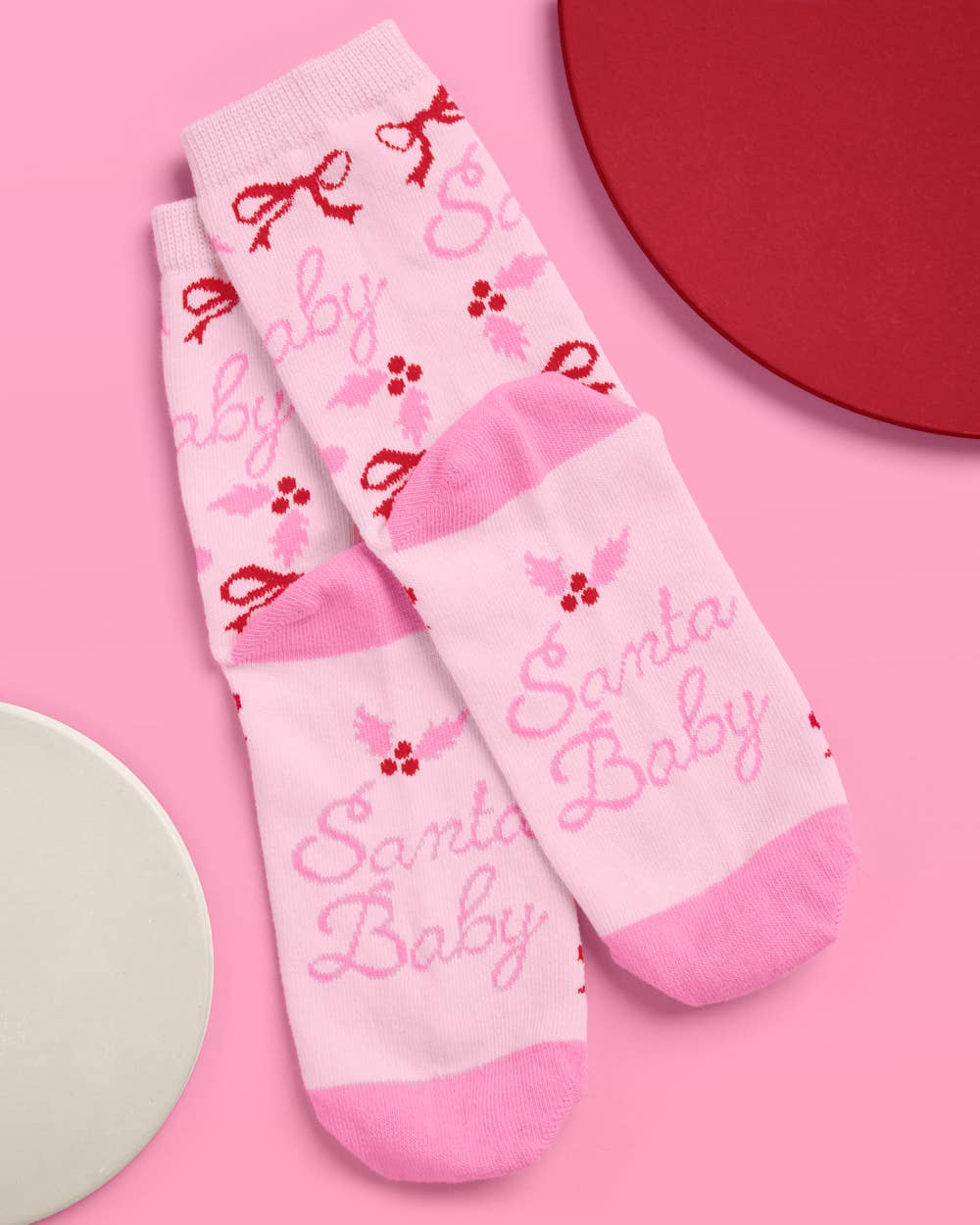 Santa Baby Knit Socks – Pink Holiday Tube Socks