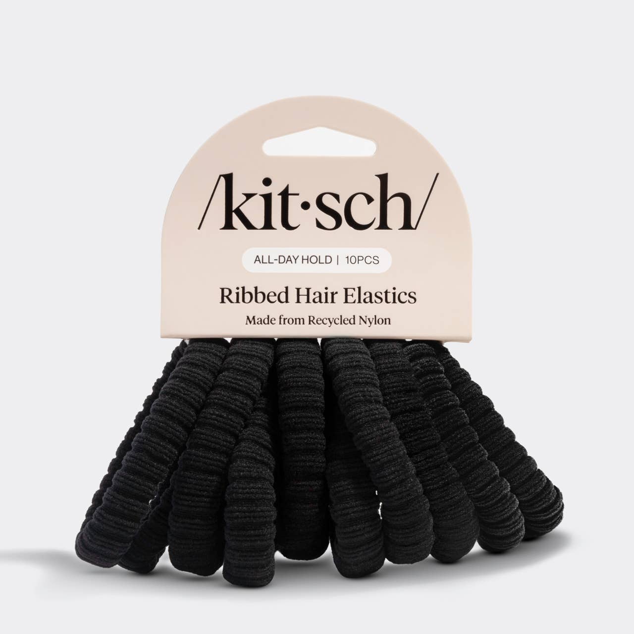 Kitsch Recycled Fabric Ribbed Hair Elastics 10pc Set - Black