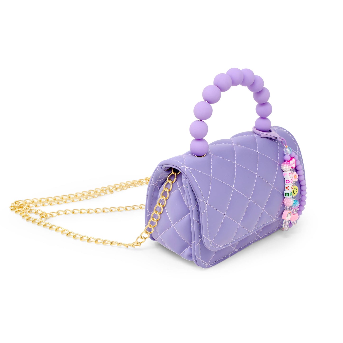 Pearl Handle Message Charm Handbag |  Purple