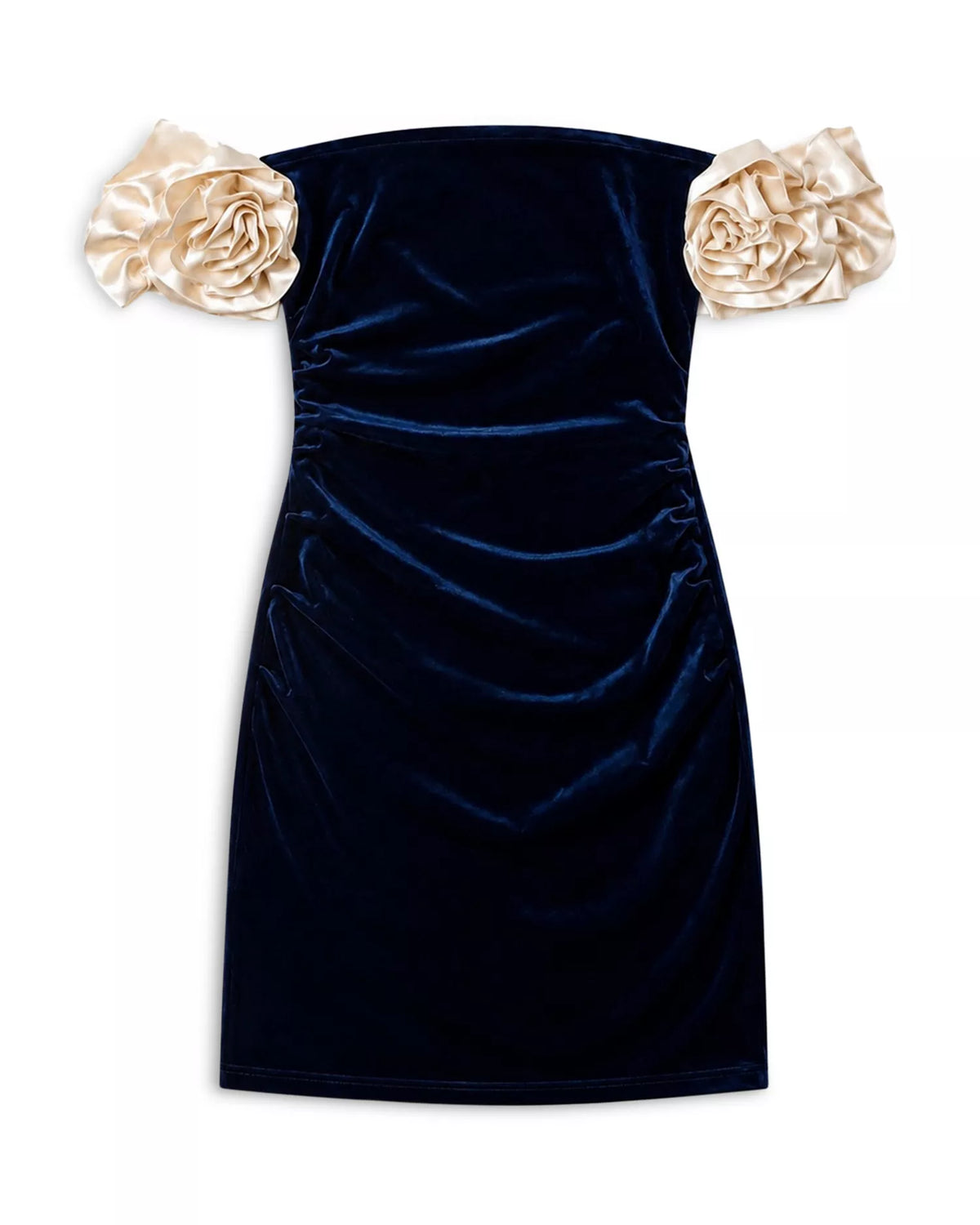 THEME NYC Montgomery Rosette Off-the-Shoulder Velour Dress