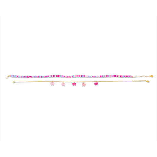 Girl's Colorful Disk Necklace & Charm Duo - Bows