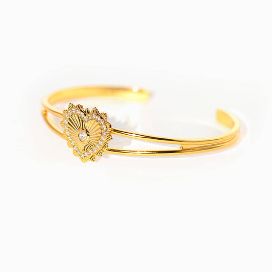 In the Name of Love Cuff Bracelet — 18K Gold Plated Heart with CZ Accents