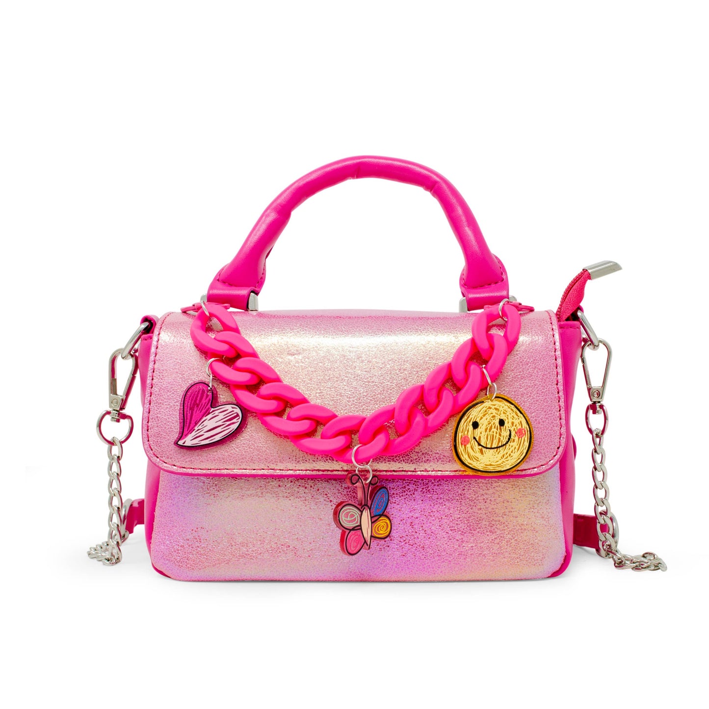 Shiny Baguette Jumbo Chain Bag | Hot Pink