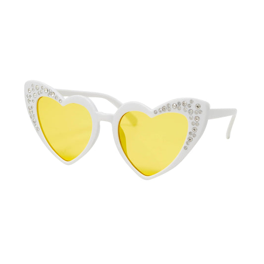 Crystal Heart Sunglasses: White