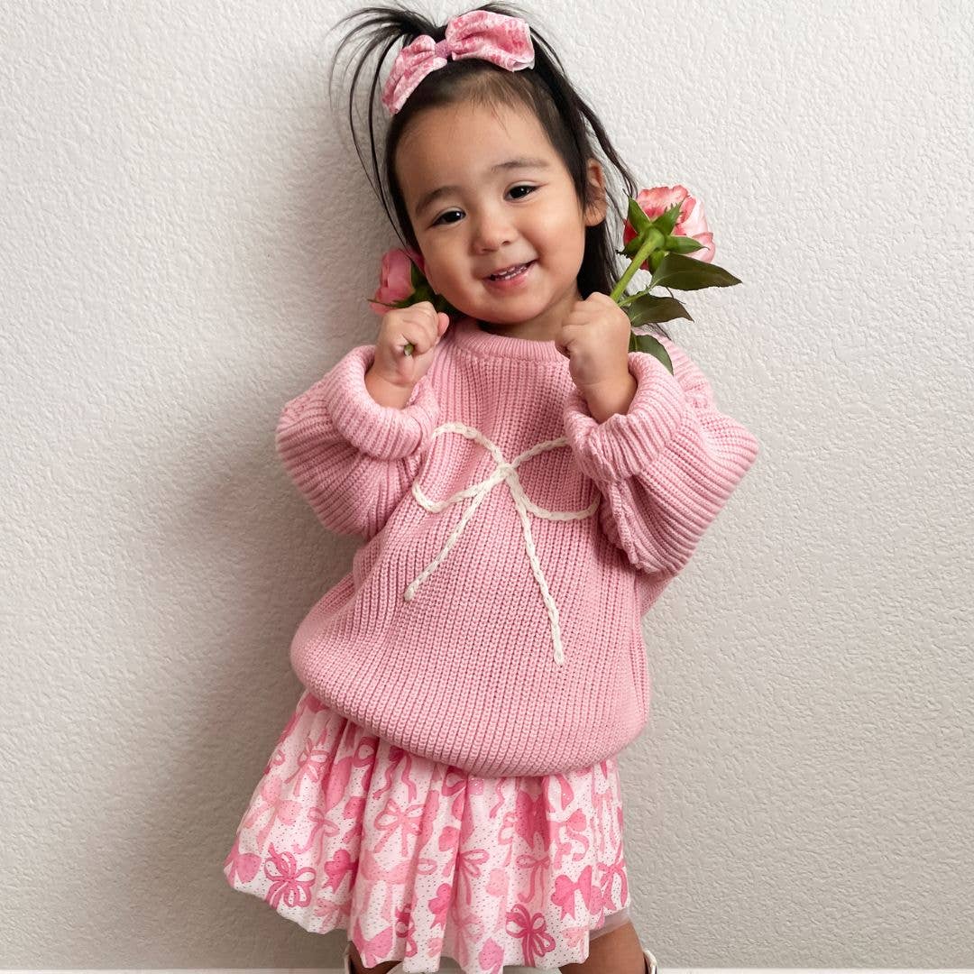 Sweet Wink Pink Bow Yarn Knit Sweater