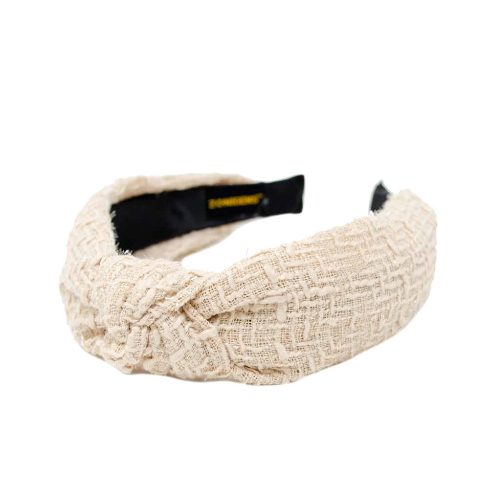 Classic Solid Tweed Knotted Headband | Cream