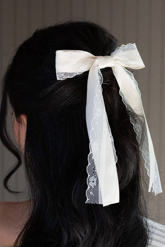 Coquette Lace Bow Hair Clip – 5.75” Satin & Lace Bow