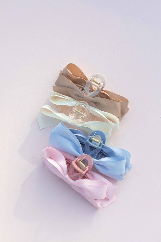 Coquette Bow Claw Clip – 5” Double Bow Hair Clip | Ivory, Pink, Powder Blue