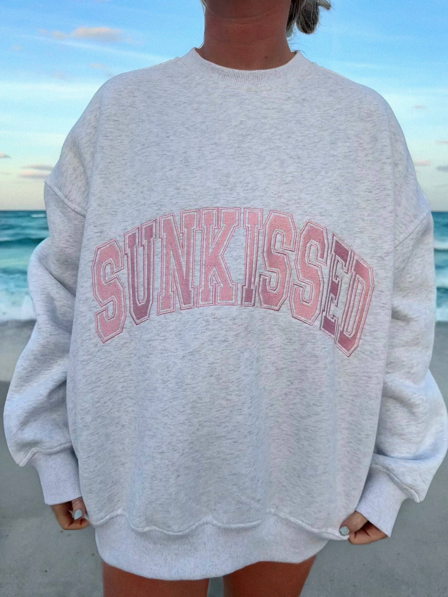 Sunkissed Coconut Pink Varsity Embroidered Sweatshirt