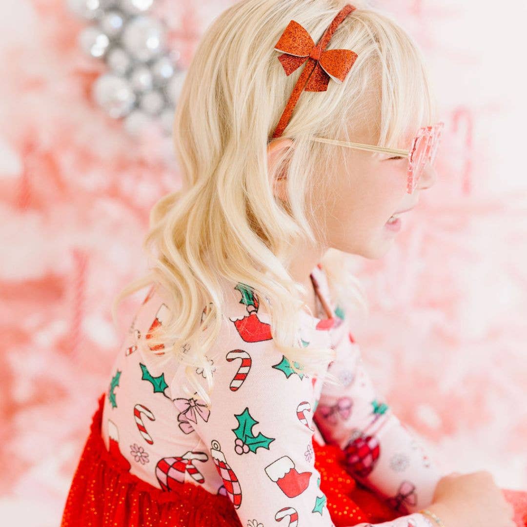 Red Glitter Christmas Bow Headband