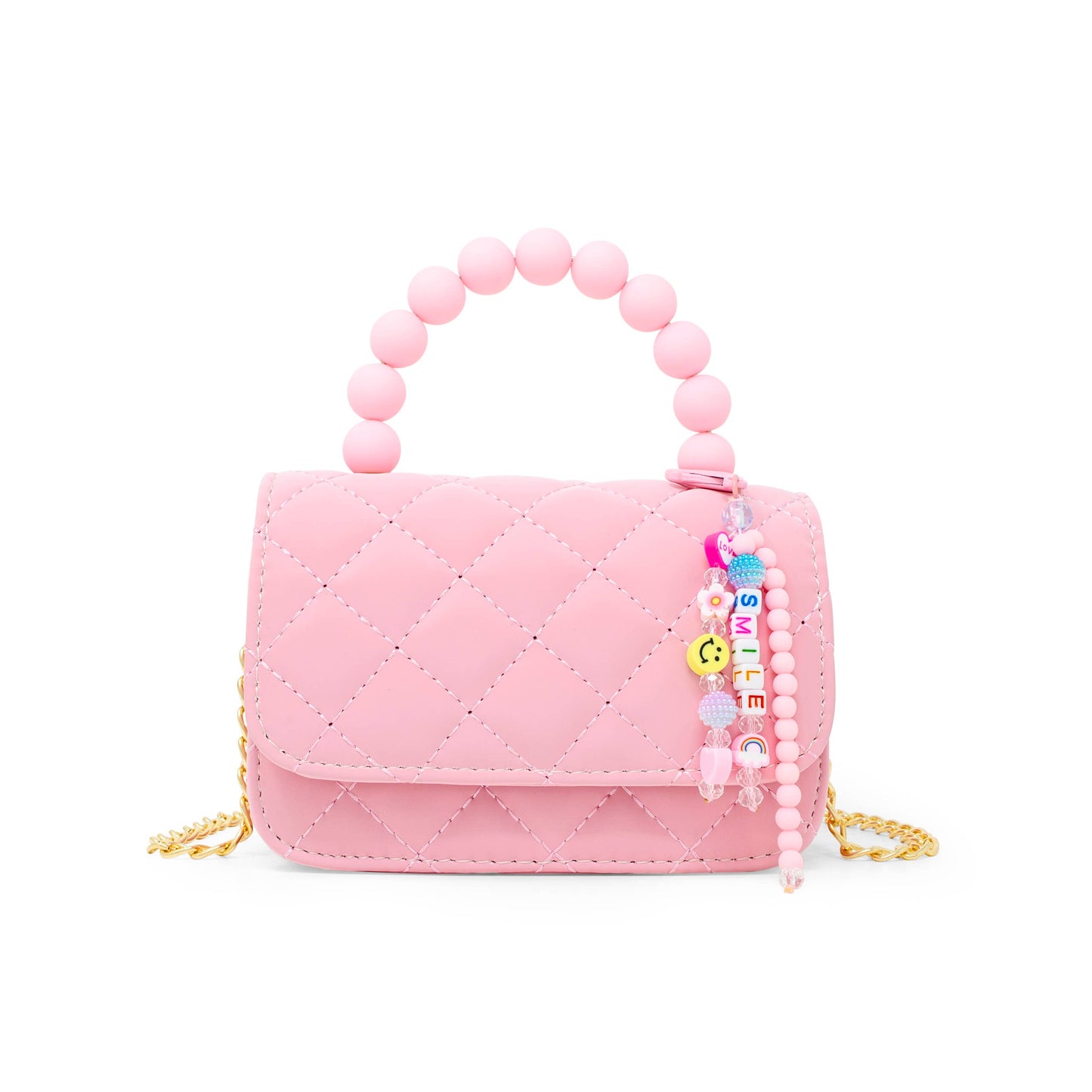 Pearl Handle Message Charm Handbag| Pink