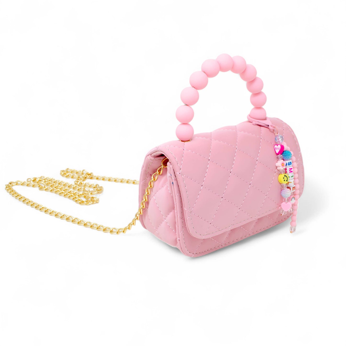 Pearl Handle Message Charm Handbag| Pink