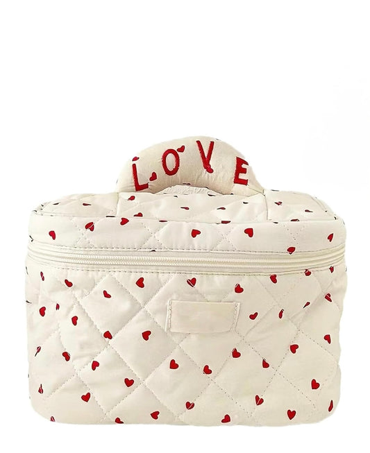 Quilted Cotton Cosmetic Train Case | Love Hearts