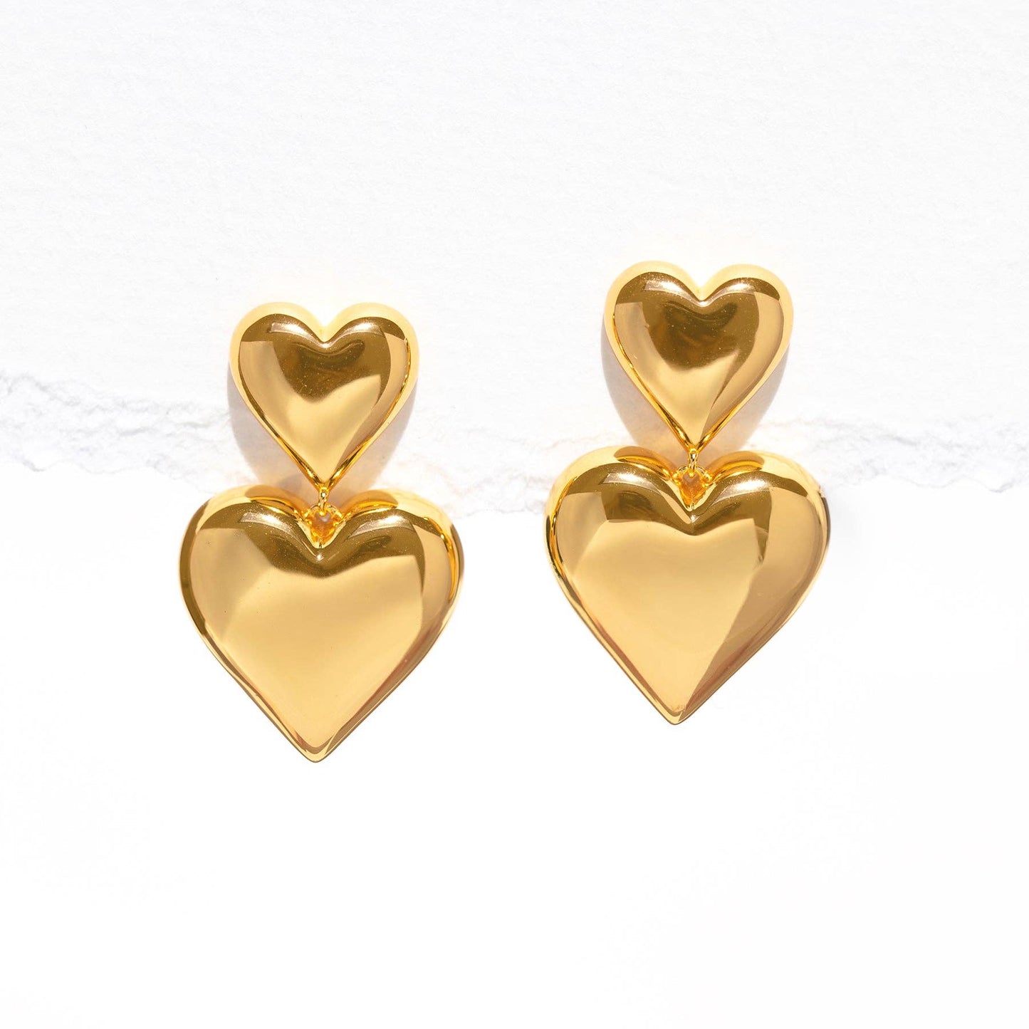 Heartfelt Dangle Earrings — 18K Gold Plated Statement Hearts