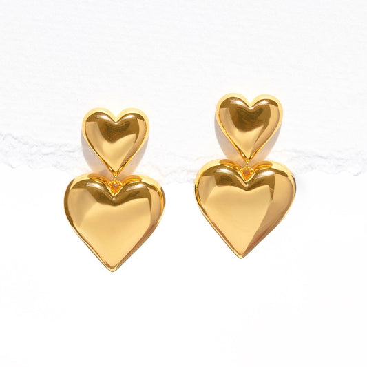 Heartfelt Dangle Earrings — 18K Gold Plated Statement Hearts