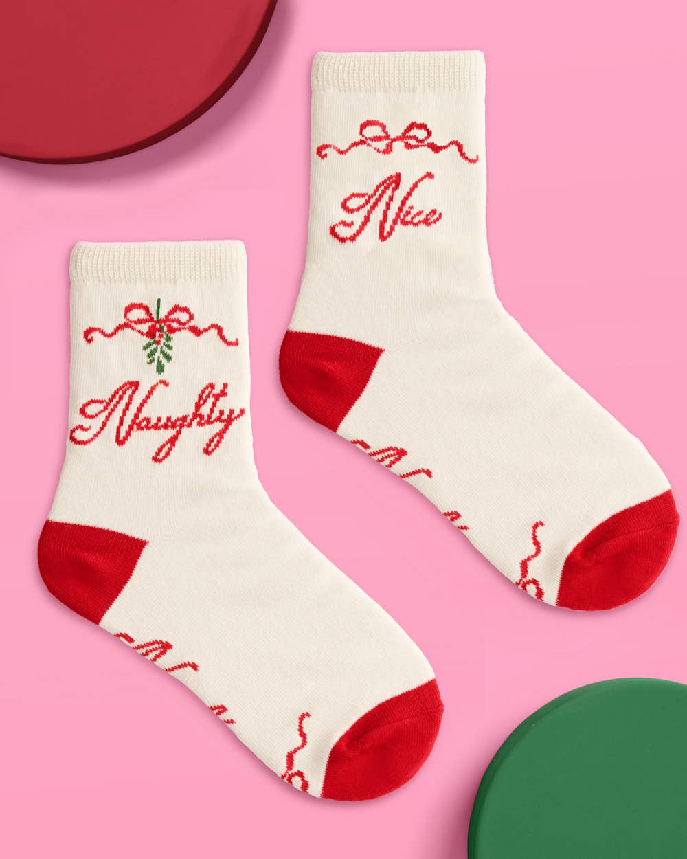 Naughty & Nice Knit Socks – Cream + Red Holiday Crew Socks