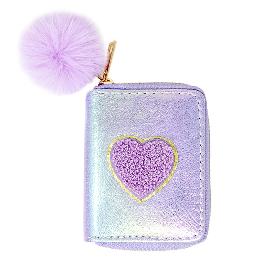 Shiny Heart Patch Wallet - Purple
